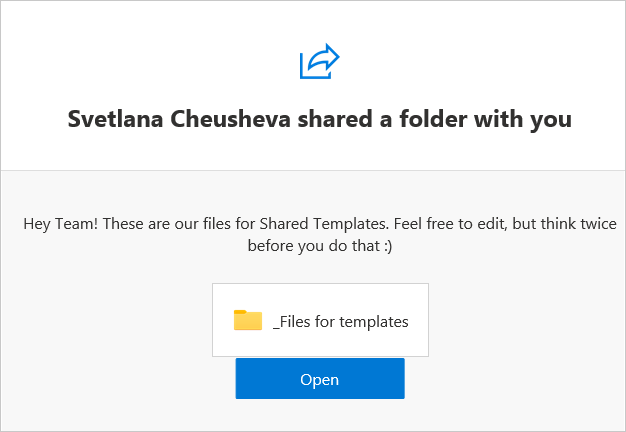 A link to the shared folder is sent to the specified people.