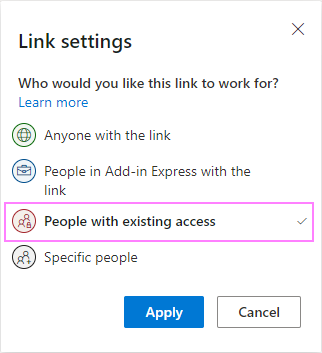 Send a share link to people with existing access