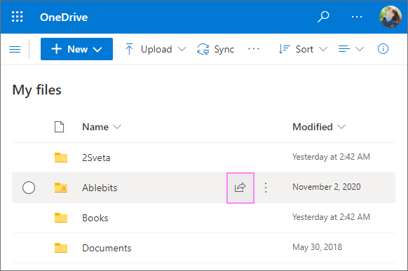 The Share button in OneDrive for Business