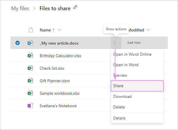 Sharing a OneDrive file