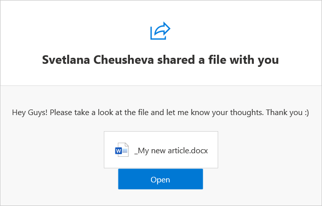 A link to the shared file is sent to the specified people.