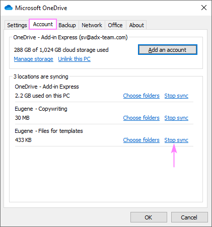 Stop syncing a OneDrive folder to a computer