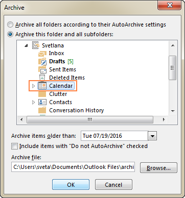 archive settings for outlook 2016 for mac