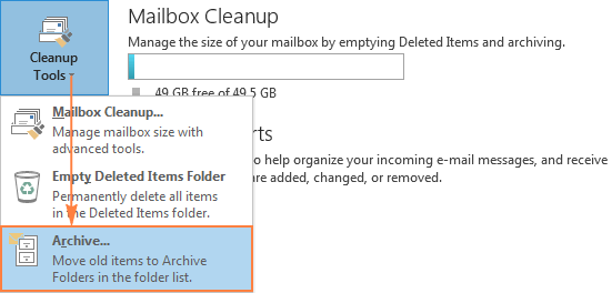 Archive in Outlook manually.