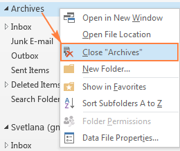 Close Archive in Outlook.