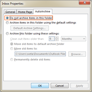 Exclude a specific folder from auto archiving.