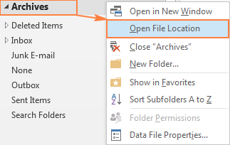 Quick way to determine the location of the Outlook Archive file