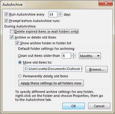 how to make archive folder in outlook 2016