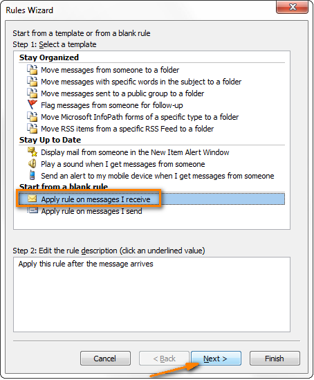 Create a rule for messages you receive.