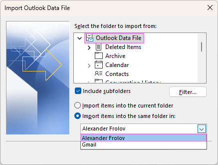Finish restoring your Outlook backup.