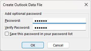 Set a password to protect your Outlook backup.