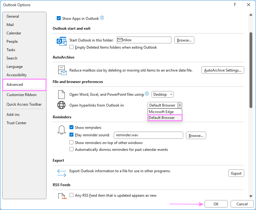 Change the default browser in Outlook.
