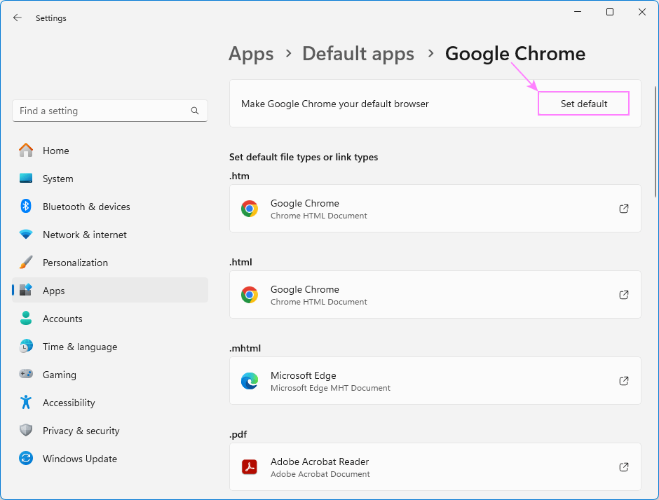 Change the default browser on Windows 11.