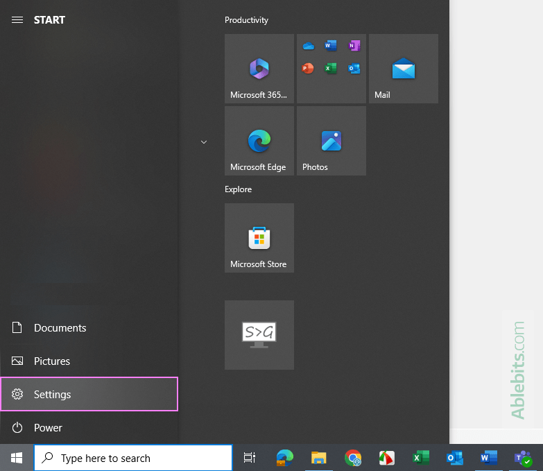 Go to Settings on Windows 10.