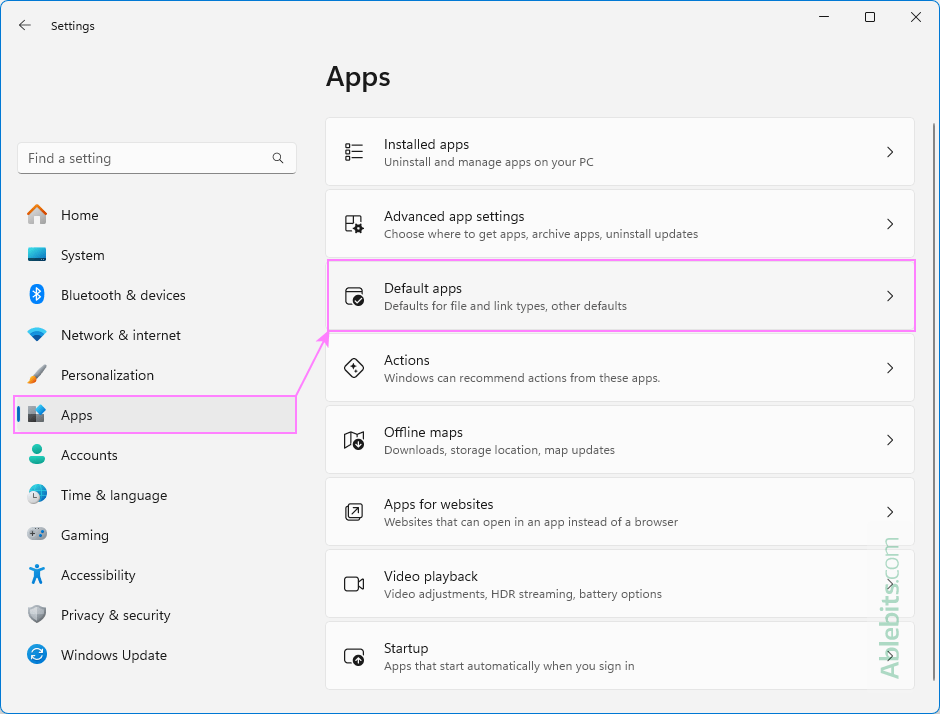 Navigate to Default apps.