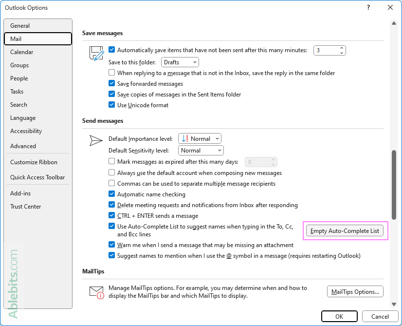 Clear the auto-complete cache in Outlook.