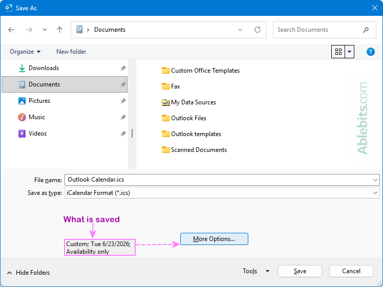 Save Outlook Calendar as an ICS file.