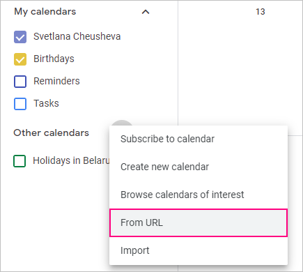Add a calendar from URL.