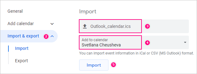 Εισαγωγή ημερολογίου Outlook στο Google