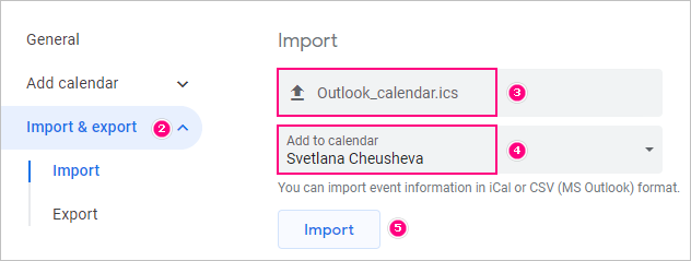 Импорт календаря Outlook в Google