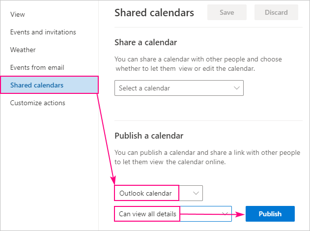 How to share Outlook calendar with Google