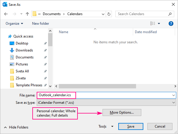 Outlook takvimini ICS dosyası olarak kaydetmek