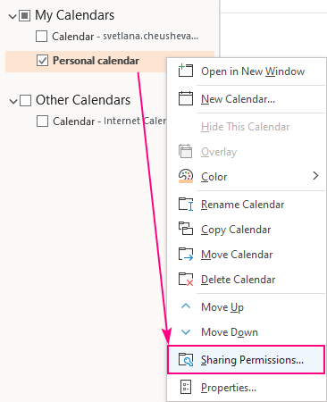 Sharing an Outlook calendar
