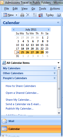 Calendar in Outlook Navigation pane