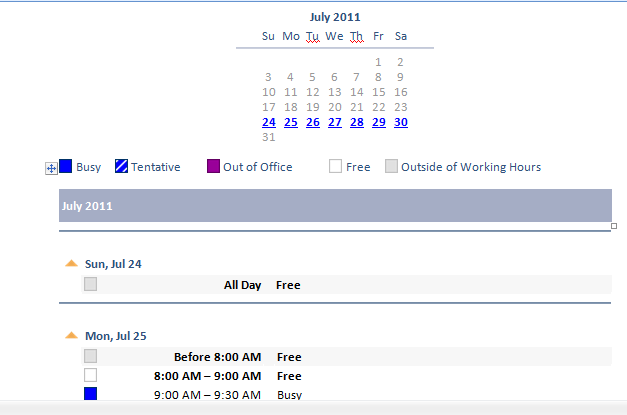 Outlook Calendar in the e-mail message