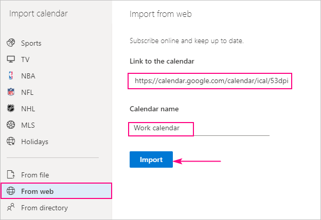 Adding a published calendar to your Outlook