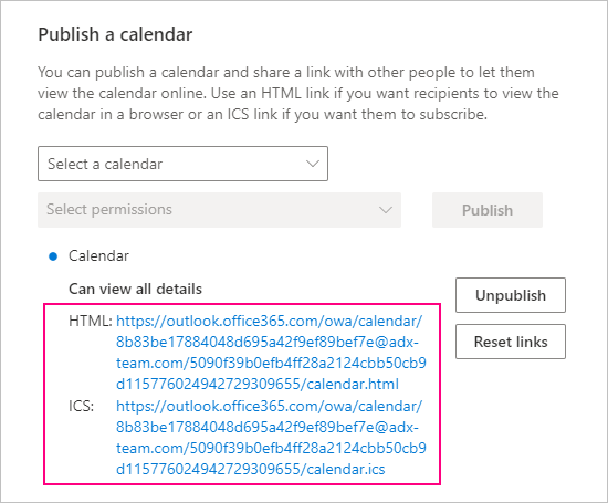 Share and publish calendar in Outlook Online and Outlook com