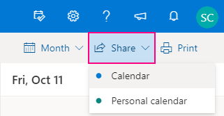 Sharing a calendar in Outlook on the web