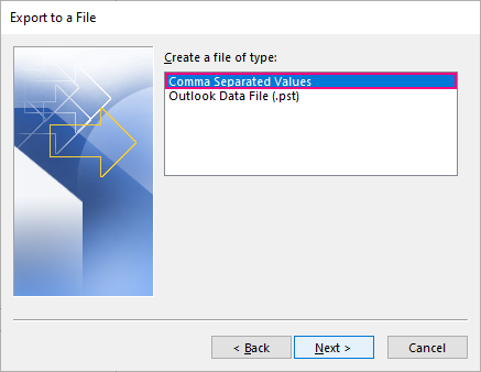 Export Outlook contacts to a CSV file.
