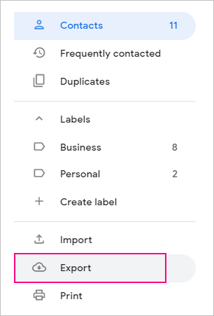 Export Google Gmail contacts.