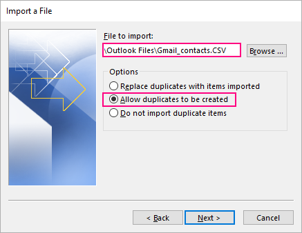 import csv contacts into outlook