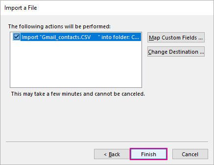 Finish importing Google contacts into Outlook.