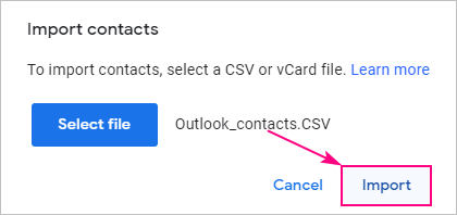 Import Outlook contacts to Gmail.