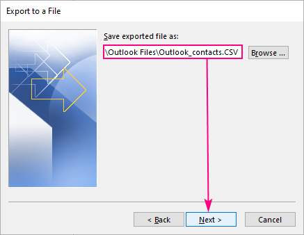 Select the destination folder and name your CSV file.