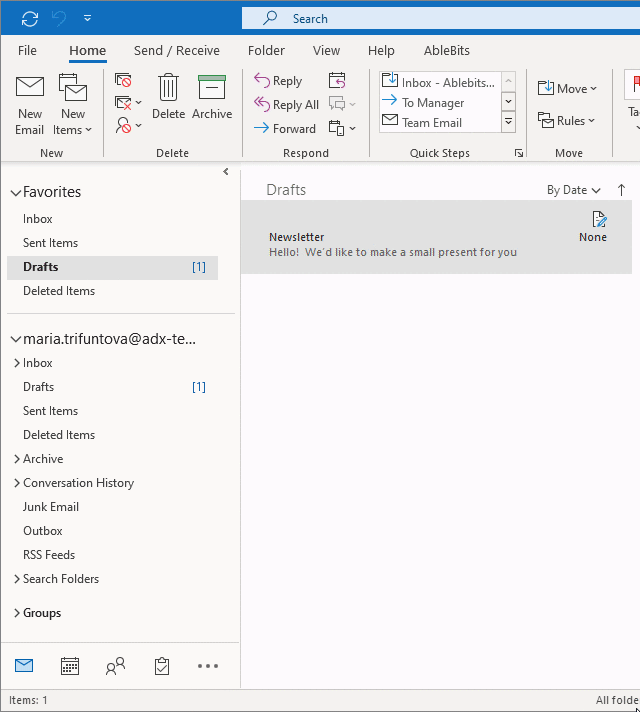 Create and save a draft in Outlook