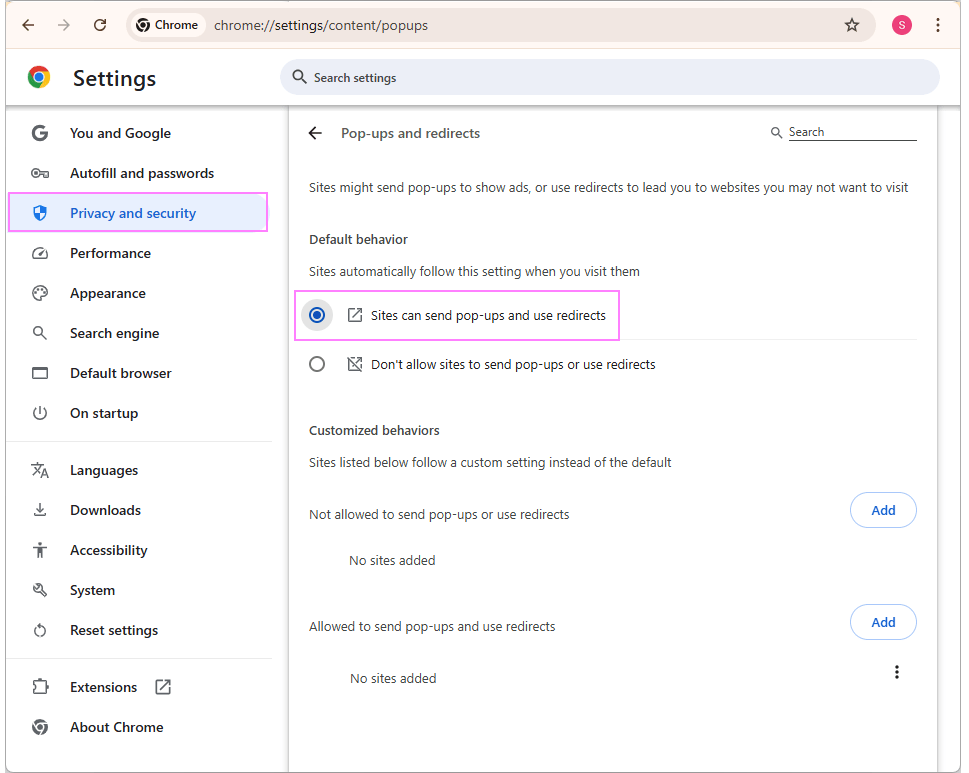 Allow pop-up notifications in the Chrome browser. Allow pop-up notifications in the Chrome browser.