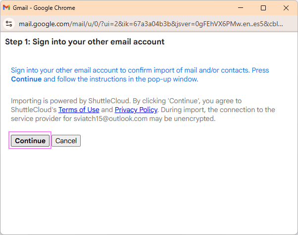 Confirm that you want to sign into your Outlook account.