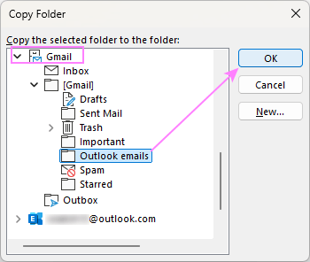 Transfer an Outlook folder into a Gmail mailbox.
