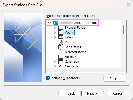 Export Outlook emails to a PST file.