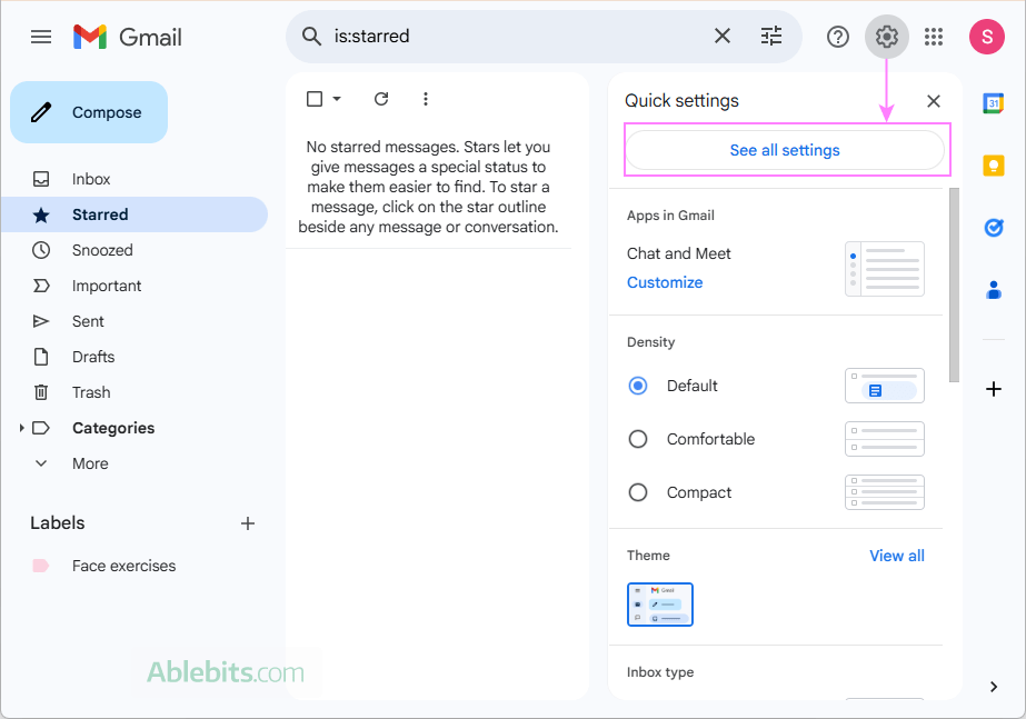 Access Gmail settings.