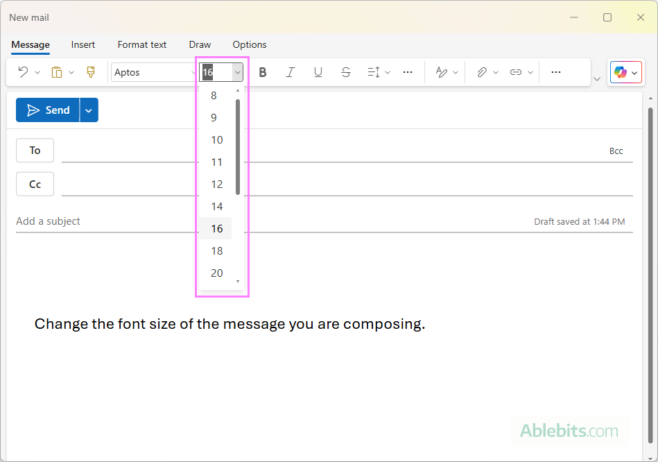 Change the font size for a specific message. Change the font size for a specific message.