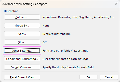 Access other settings in Outlook.