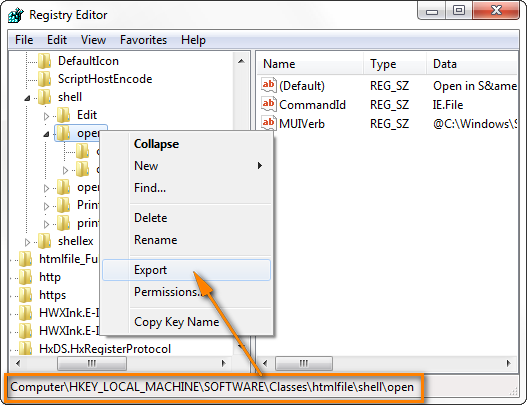Export the registry key from the computer where hyperlinks in Outlook hyperlinks work fine.