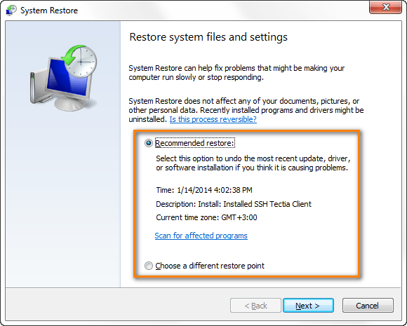 Restore your system to an earlier point in time when everything worked fine.