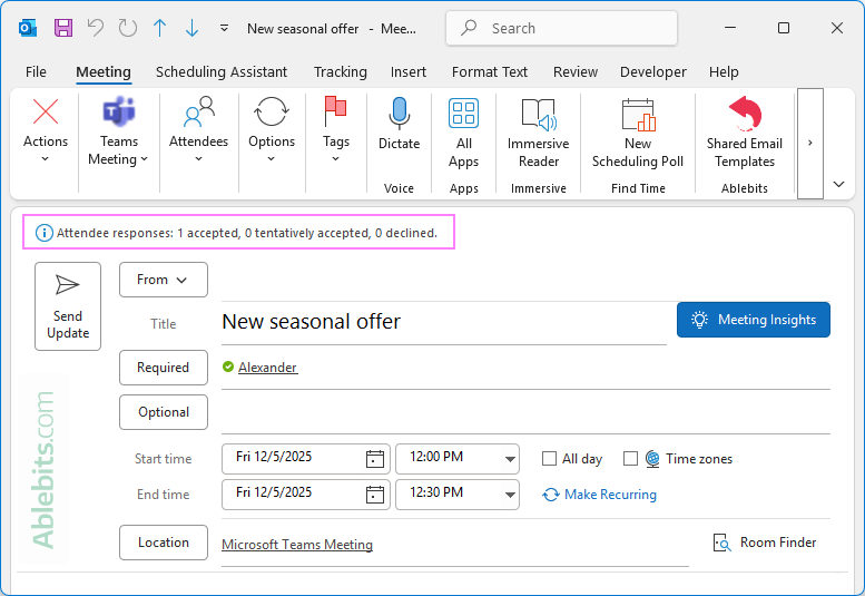 See how many people accepted or declined the meeting.