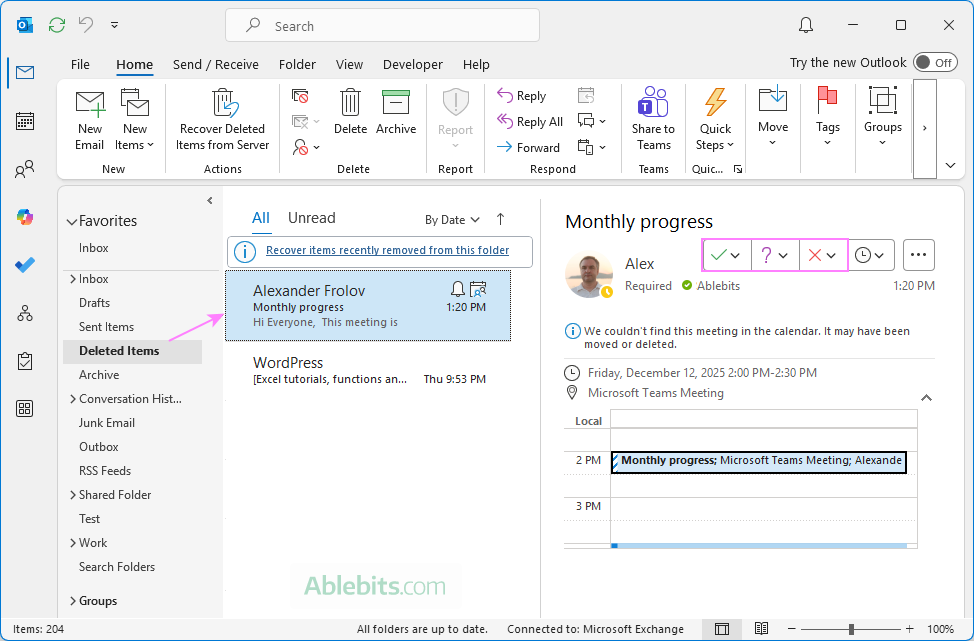 Change a meeting response in Outlook after declining.